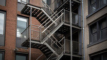 Fire Escape Stairs Mounted To The Outside. Generative Ai.