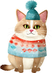 Aufkleber - Quirky Christmas cat character illustration created with Generative AI technology