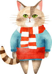 Aufkleber - Quirky Christmas cat character illustration created with Generative AI technology