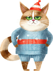 Aufkleber - Quirky Christmas cat character illustration created with Generative AI technology