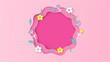 Spring circle frame decorated with flower. Springtime frame design. Spring background template. paper cut and craft style. vector, illustration.
