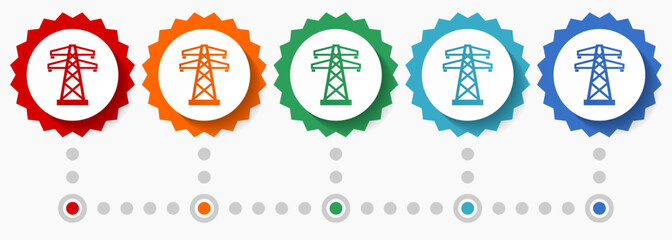 Aufkleber - Power, energy tower vector icon set, colorful infographic template, set of flat design badge icons in 5 color options