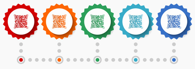 Poster - Qr code, shopping vector icon set, colorful infographic template, set of flat design badge icons in 5 color options