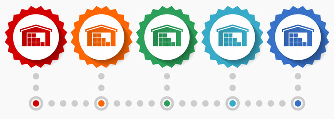 Aufkleber - Warehouse, storage vector icon set, colorful infographic template, set of flat design badge icons in 5 color options