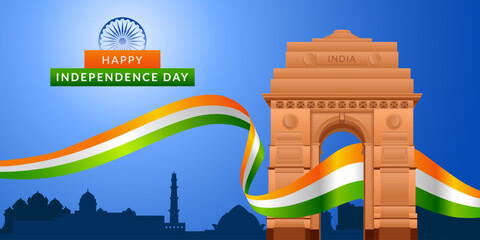 Independence day of India greeting with tricolor Indian flag. 15th August template for website and social media.