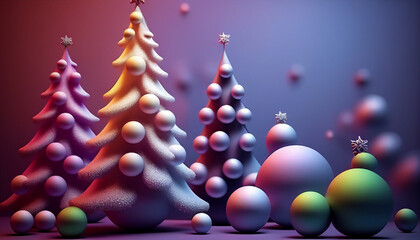Wall Mural - Gradient christmas balls and trees, christmas gradient background with balls and trees, Generative AI