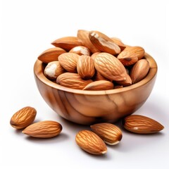 Wall Mural - almonds in a bowl on white background
