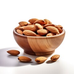 Wall Mural - almonds in a bowl on white background