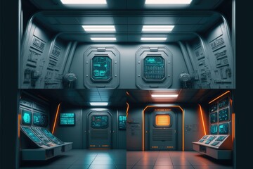 Wall Mural - abstract in futuristic interior architecture of spaceship with power generative technology. concept 