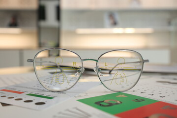 Sticker - glasses on chart in optical shop, eyeglass progressive lens