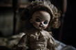 Cursed creepy doll, macro, closeup, Generative AI