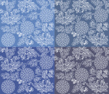 Flower Floral Blue White Pattern Vector Textile Background Wallpaper 