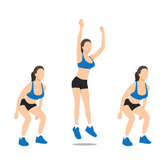 Wall Mural - Woman doing side to side jump squat exercise. Flat vector illustration isolated on white background