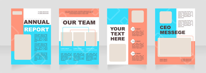 Turqupise and pink blank brochure layout design. Real estate agency. Vertical poster template set with empty copy space for text. Premade corporate reports collection. Editable flyer paper pages