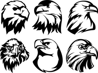 Wall Mural - Hand drawn eagle head emblem set. Mascot bird collection. Predator  illustration isolated on white.