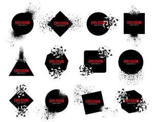 Explosion geometric shapes collection. Set of black explosion design elements