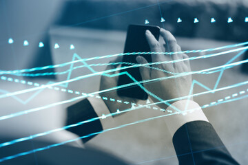 Wall Mural - Stock market data on digital LED display. A daily market price and quotation of prices chart and candle stick tracking for Forex trading.