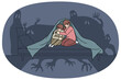 © drawlab19 - Scared small children sit on bed under blanket terrified by imaginary monsters. Frightened little kids feel fear and anxiety because of house ghosts. Childhood nightmare. Vector illustration.