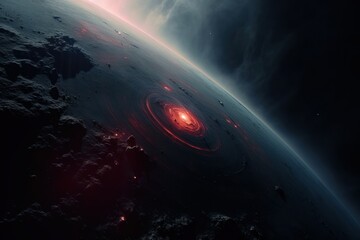 Wall Mural - banner poster planet moon mars in space on a dark background cinematic photo space for text copy spa