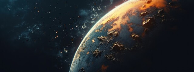 Wall Mural - banner poster planet moon mars in space on a dark background cinematic photo space for text copy spa