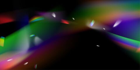 Poster - Overlay rainbow effect, prism crystal light refraction. Lens flare, glass, jewelry or gem stone blurred reflection glare, optical physics effect on black background