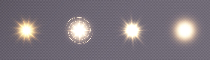 Poster - Set of light effects. A flash of warm light, a star on a transparent background. Sun, summer. light sunlight. Vector	