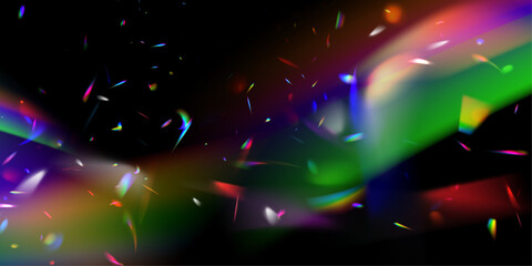 Poster - Overlay rainbow effect, prism crystal light refraction. Lens flare, glass, jewelry or gem stone blurred reflection glare, optical physics effect on black background