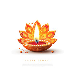 Wall Mural - Diwali diya isolated on white, vector illustration