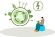 Person steuert den Energiefluss und die Energieerzeugung online - Nachhaltigkeit mit erneuerbarer Energie