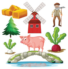 Wall Mural - farm objects and elements vector set