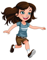 Poster - Cute Girl Running Cartoon Character