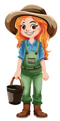 Sticker - Cute gardener cartoon character with bucket