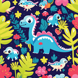 Fototapeta Dziecięca - Cute dinosaur seamless pattern royal wallpaper