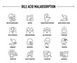 Bile Acid Malabsorption symptoms, diagnostic and treatment vector icon set. Line editable medical icons.