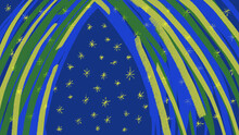Abstract Graphics With Stars And Blue, Green And Yellow Brush Strokes