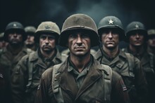A Powerful Image Showcasing A Group Of Soldiers During Second World War, Standing Together In A Pose That Represents Unity, Camaraderie, And Resilience. Generative Ai