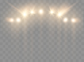Aufkleber - Spotlights With Rays. Shining golden light beams isolated. Vector transparent light effect