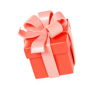 Gift Box 3d Render Illustration - Flying Red Present Package With Pink Ribbon And Bow