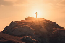 Glorious Awakening: Symbolic Cross At Sunrise, Signifying Resurrection