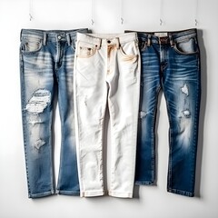 Three jeans, white and blue, fashion jeans, generative AI