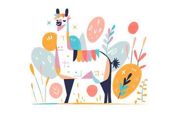 Wall Mural - Cute colourful summer llama illustration. Generative ai