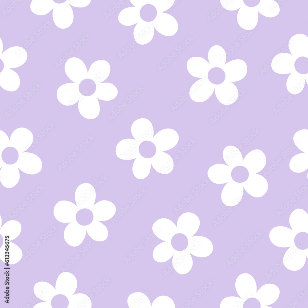 Purple seamless pattern with white daisy flowers 素材庫向量圖 | Adobe Stock