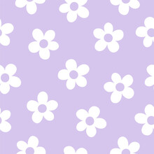 Purple Seamless Pattern With White Daisy Flowers