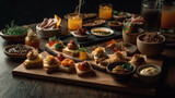 Fototapeta  - A selection of appetizers and finger foods, beautifully arranged on a platter