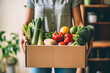 Leinwandbild Motiv Fresh and Organic Vegetables Delivered to Your Doorstep: Woman's Exciting Delivery
