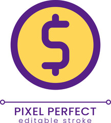 Wall Mural - Coin pixel perfect RGB color ui icon. Money saving account. Banking service. Simple filled line element. GUI, UX design for mobile app. Vector isolated pictogram. Editable stroke. Poppins font used