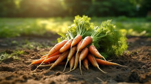 Freshly Picked Carrots On The Ground. Generative AI