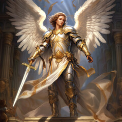 Wall Mural - Graphic and biblical representation of the Archangel Michael. AI generativ.