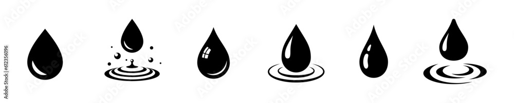 Water drop icon set. Flat droplet logo shapes collection Stock Vector ...