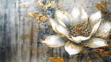 Floral background, flower painted with gold paint, generative AI.
